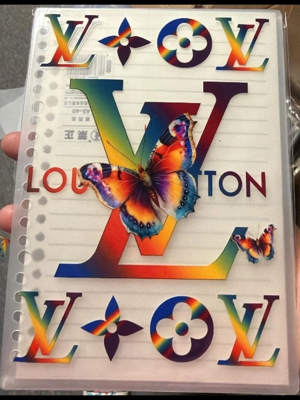 Handmade Rainbow Gradient Monogram Pen And Reillable Notebpok with Butterflies